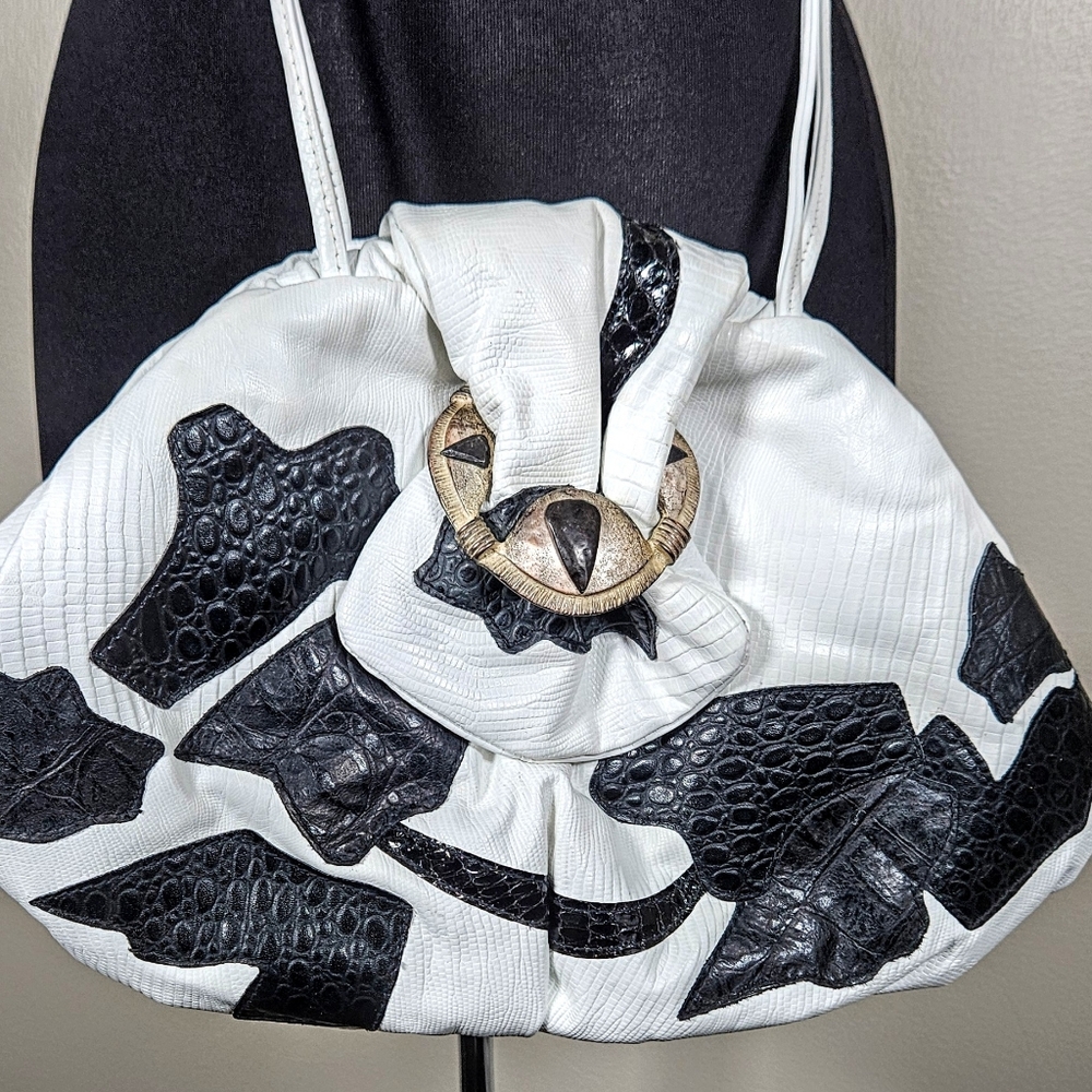80s Colini NY Patchwork Leather Puff Crescent Convertible Crossbody